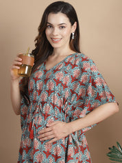 Sky Blue Floral Cotton Maternity Kaftan