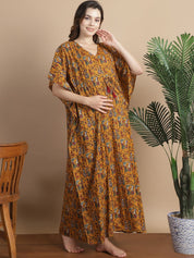 Mustard Ethnic Cotton Maternity Kaftan