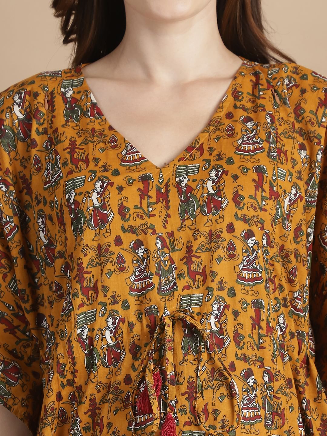 Mustard Ethnic Cotton Maternity Kaftan