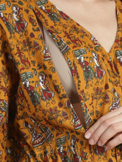 Mustard Ethnic Cotton Maternity Kaftan