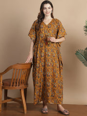 Mustard Ethnic Cotton Maternity Kaftan