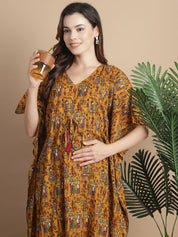Mustard Ethnic Cotton Maternity Kaftan