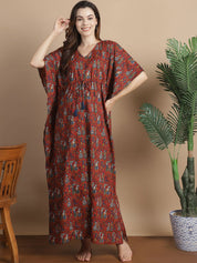 Maroon Ethnic Cotton Maternity Kaftan