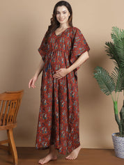Maroon Ethnic Cotton Maternity Kaftan