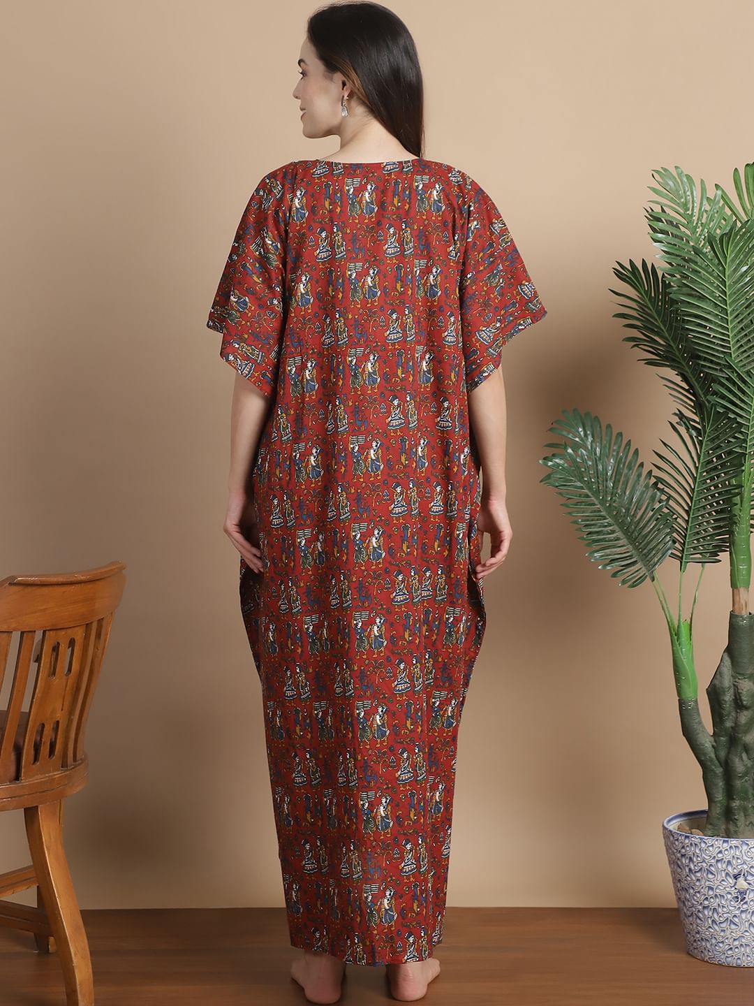 Maroon Ethnic Cotton Maternity Kaftan