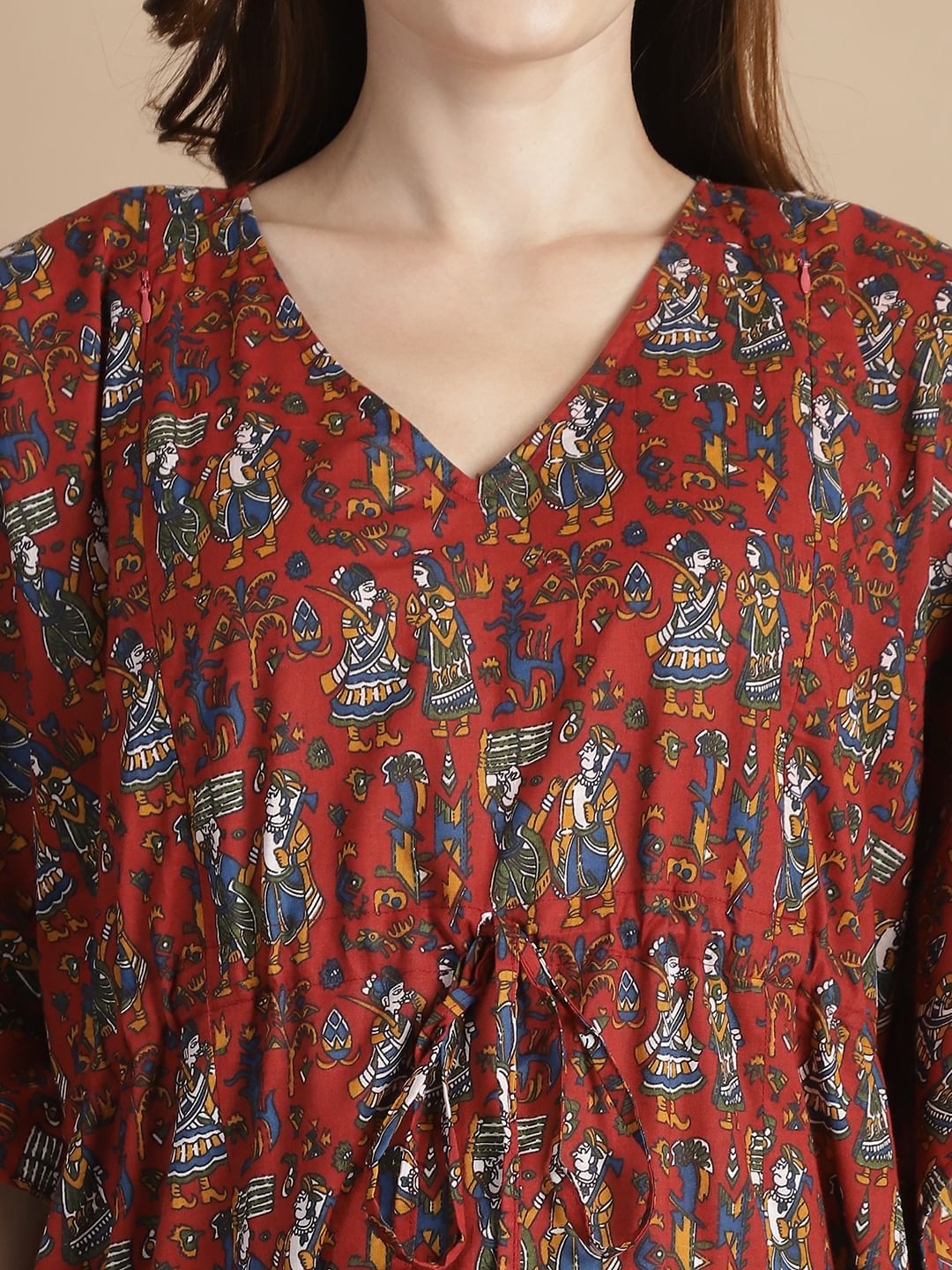 Maroon Ethnic Cotton Maternity Kaftan