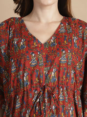 Maroon Ethnic Cotton Maternity Kaftan
