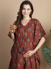 Maroon Ethnic Cotton Maternity Kaftan