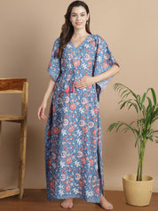 Light Blue Floral Cotton Maternity Kaftan