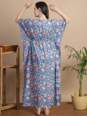 Light Blue Floral Cotton Maternity Kaftan