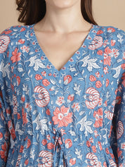 Light Blue Floral Cotton Maternity Kaftan