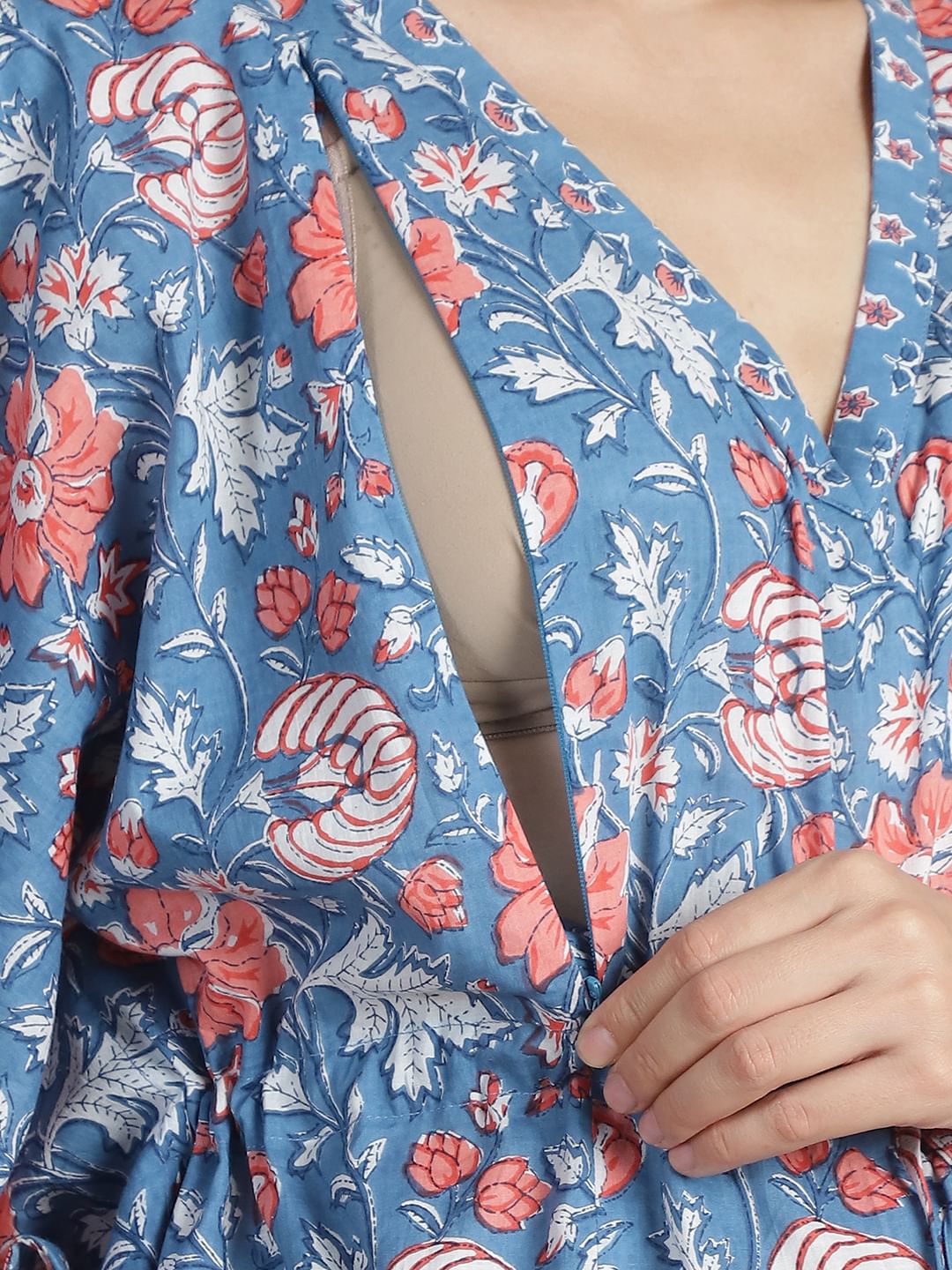 Light Blue Floral Cotton Maternity Kaftan