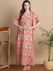 Peach Floral Cotton Maternity Kaftan