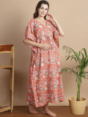 Peach Floral Cotton Maternity Kaftan