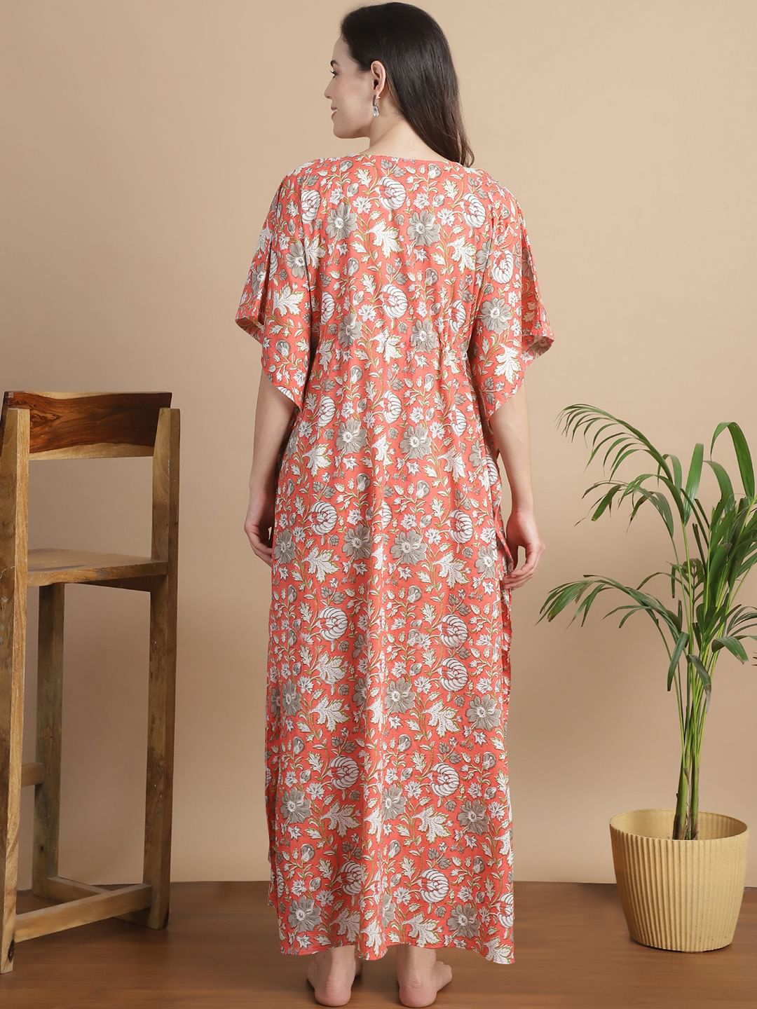 Peach Floral Cotton Maternity Kaftan