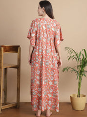 Peach Floral Cotton Maternity Kaftan