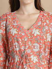 Peach Floral Cotton Maternity Kaftan