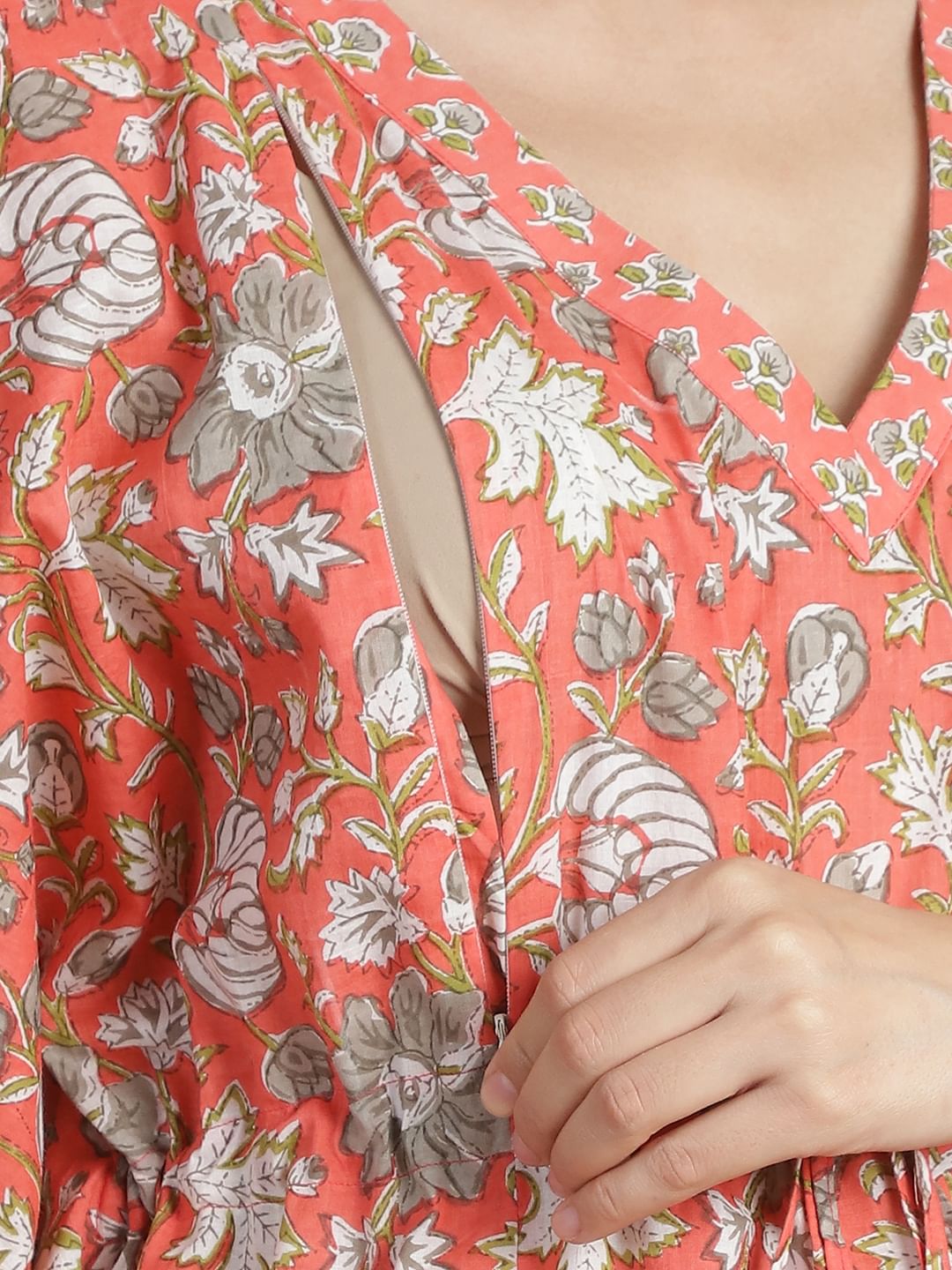 Peach Floral Cotton Maternity Kaftan
