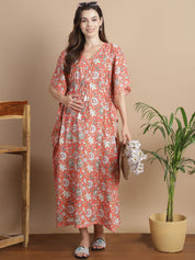 Peach Floral Cotton Maternity Kaftan