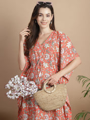 Peach Floral Cotton Maternity Kaftan