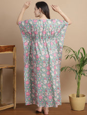 Light Green Floral Cotton Maternity Kaftan