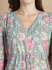 Light Green Floral Cotton Maternity Kaftan