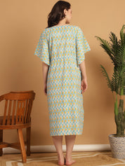 Sky Blue Printed Cotton Maternity Kaftan Nighty