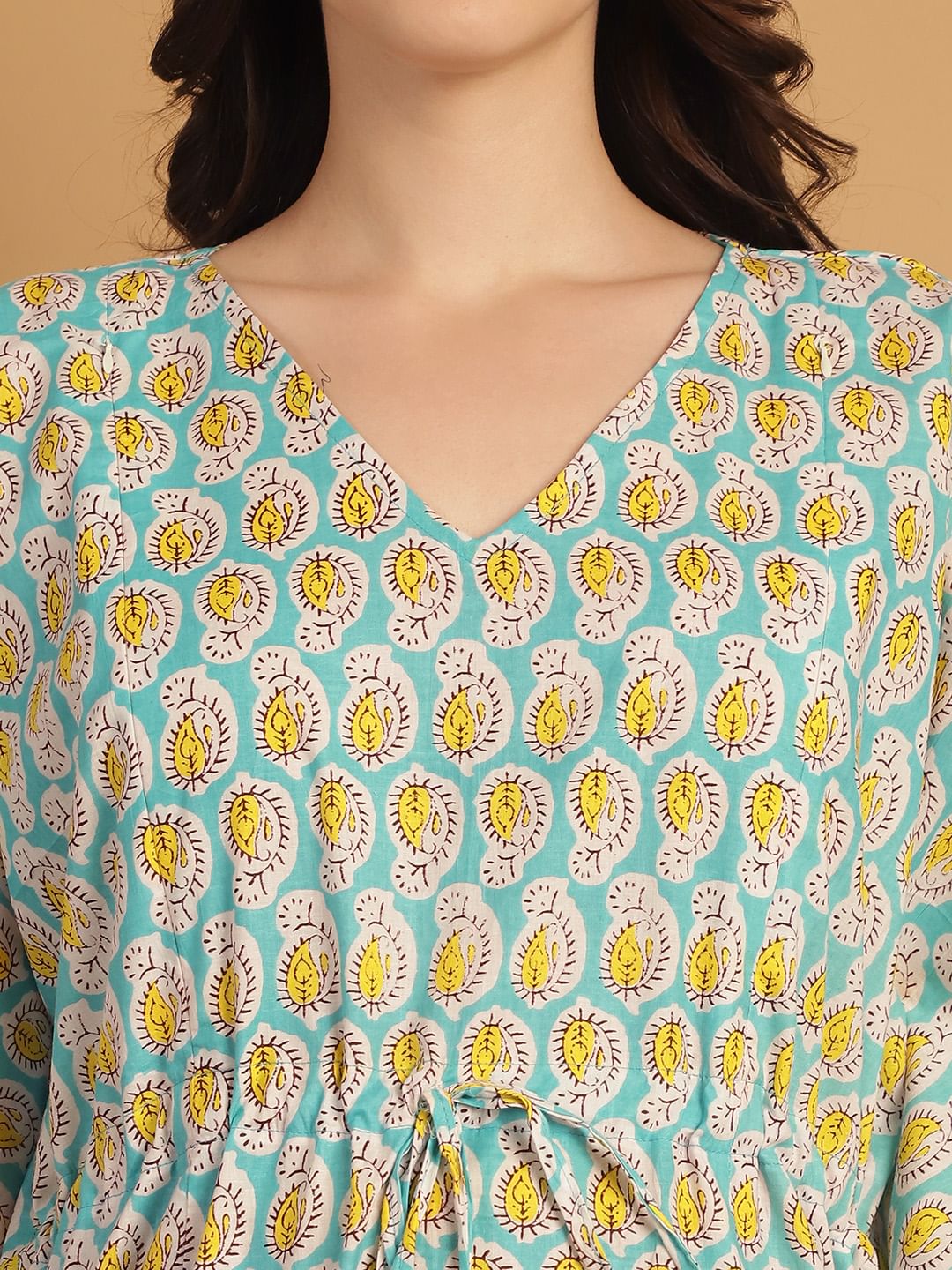 Sky Blue Printed Cotton Maternity Kaftan Nighty