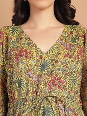 Yellow Floral Print Cotton Maternity Kaftan Nighty