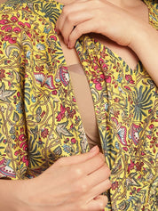Yellow Floral Print Cotton Maternity Kaftan Nighty