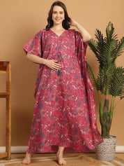Pink Floral Print Cotton Maternity Kaftan Nighty