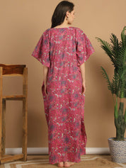 Pink Floral Print Cotton Maternity Kaftan Nighty