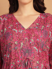 Pink Floral Print Cotton Maternity Kaftan Nighty