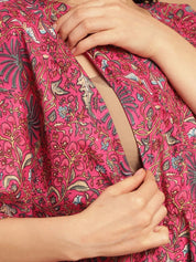 Pink Floral Print Cotton Maternity Kaftan Nighty