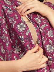Purple Floral Print Cotton Maternity Kaftan Nighty
