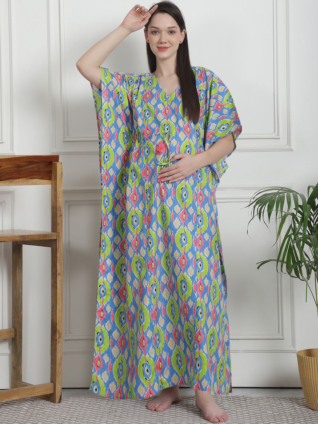 Printed Multi Cotton Maternity Kaftan Nighty