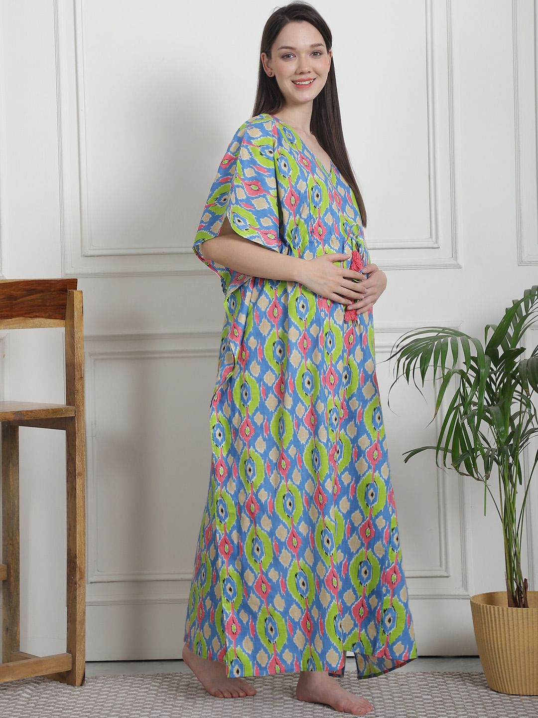 Printed Multi Cotton Maternity Kaftan Nighty
