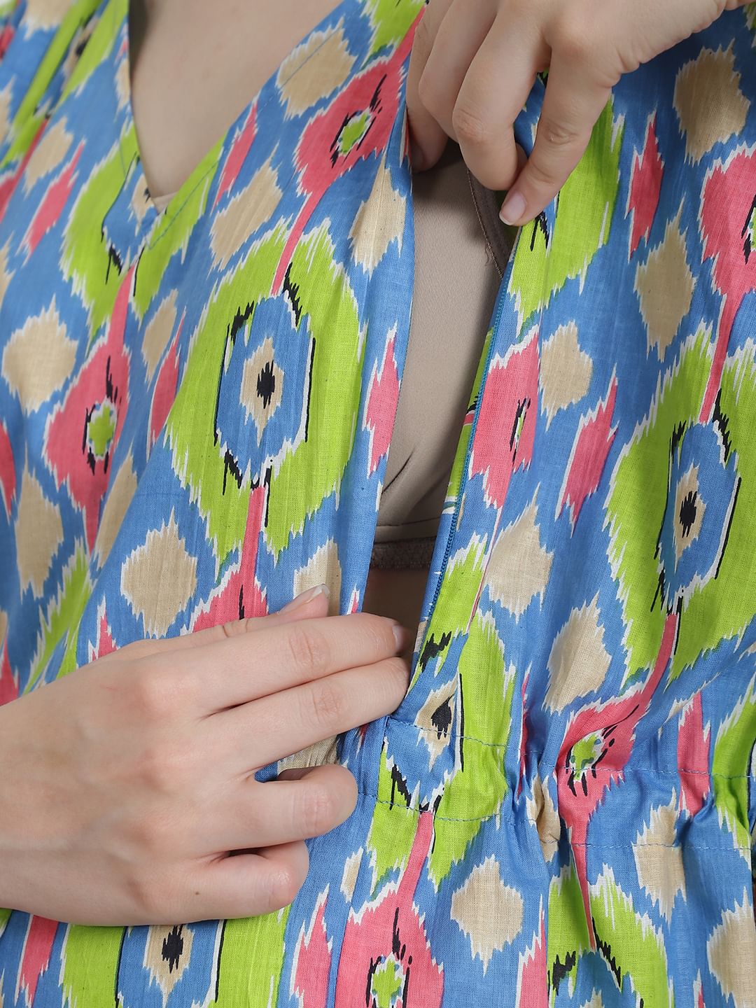 Printed Multi Cotton Maternity Kaftan Nighty