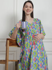 Printed Multi Cotton Maternity Kaftan Nighty