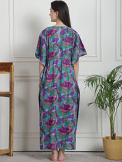 Floral Print Blue Cotton Maternity Kaftan Nighty
