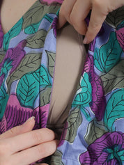 Floral Print Blue Cotton Maternity Kaftan Nighty