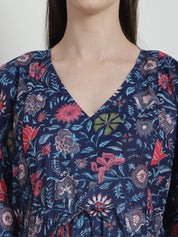 Floral Print Dark Blue Cotton Maternity Kaftan Nighty