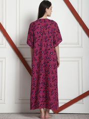 Floral Print Purple Cotton Maternity Kaftan