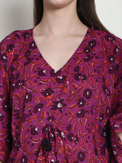 Floral Print Purple Cotton Maternity Kaftan