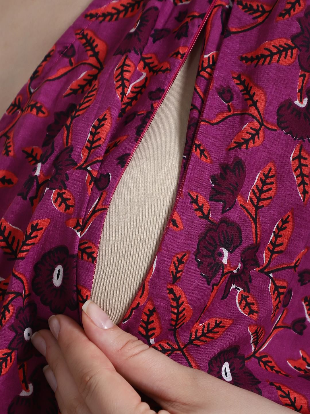Floral Print Purple Cotton Maternity Kaftan