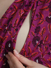 Floral Print Purple Cotton Maternity Kaftan