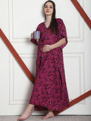 Floral Print Purple Cotton Maternity Kaftan