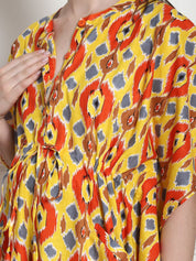 Geometric Print Yellow Cotton Maternity Kaftan