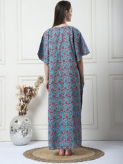 Floral Print Blue Cotton Maternity Kaftan