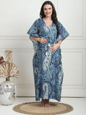Printed Blue Cotton Maternity Kaftan Full Length